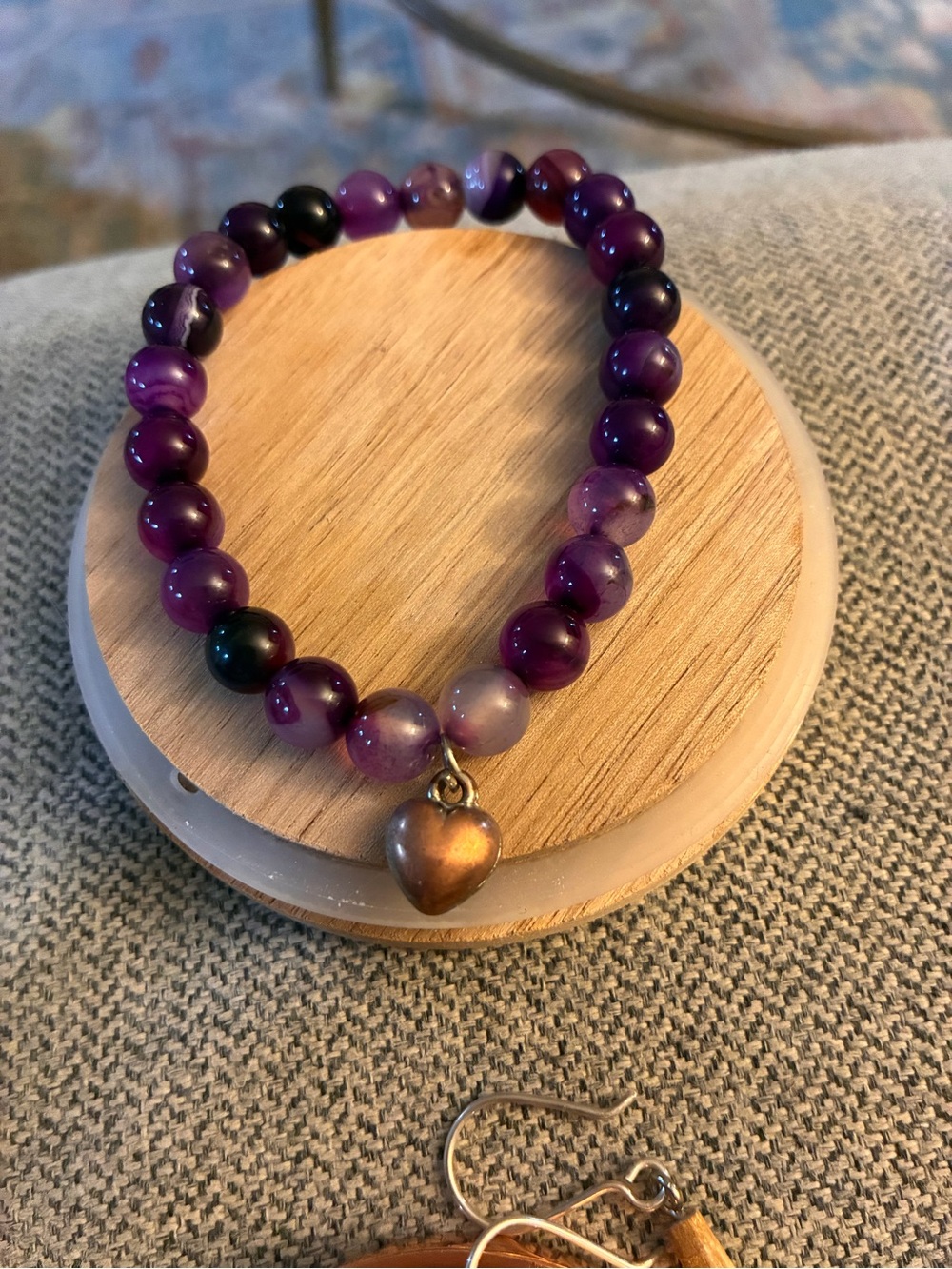 Purple Beaded Heart Charm Bracelet - Women Jewelry